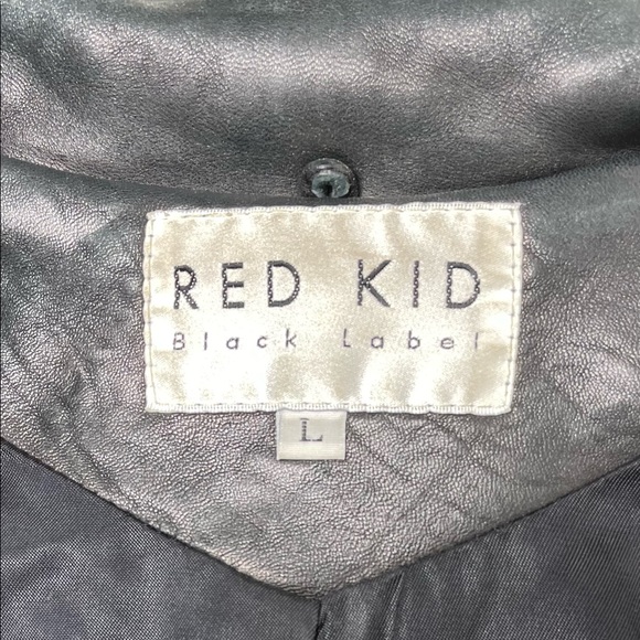 Red Kid Black Label Women's Black Belted Distressed Leather Jacket Sz Large USA - Picture 7 of 8